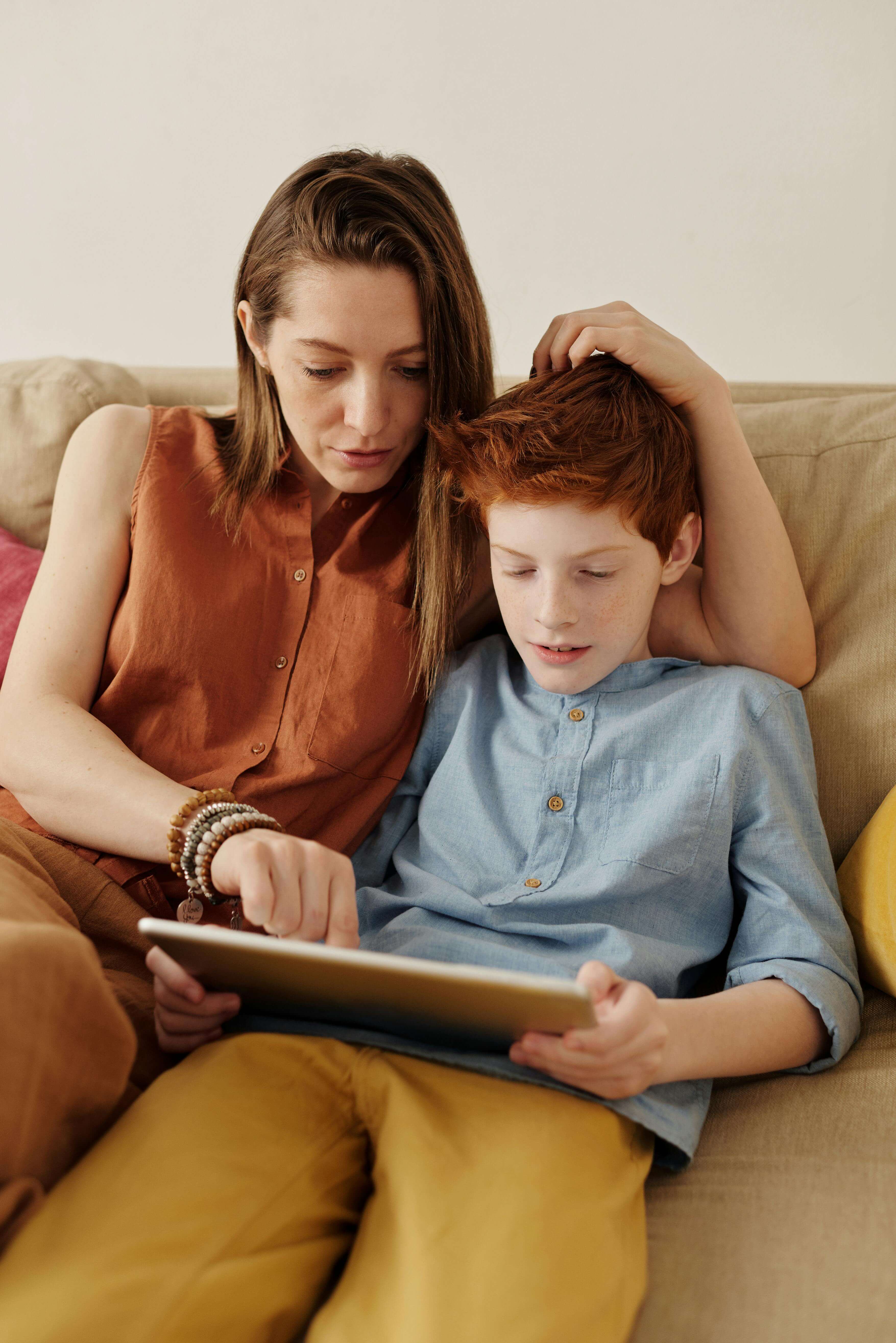 Parent and child connecting at home